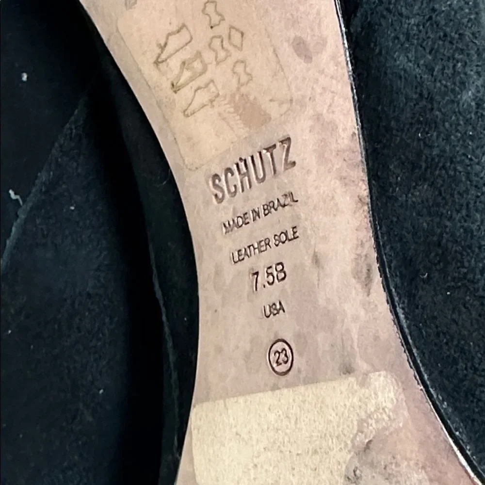 Schutz Ashlee Suede Slouch Mid-Calf Booties Stiletto Heel Boots Black 7.5 - Picture 10 of 10